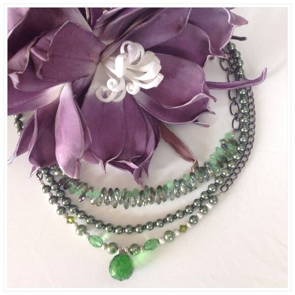 Beautiful Emerald Green Pearl-Like Necklace - Picture 6 of 7